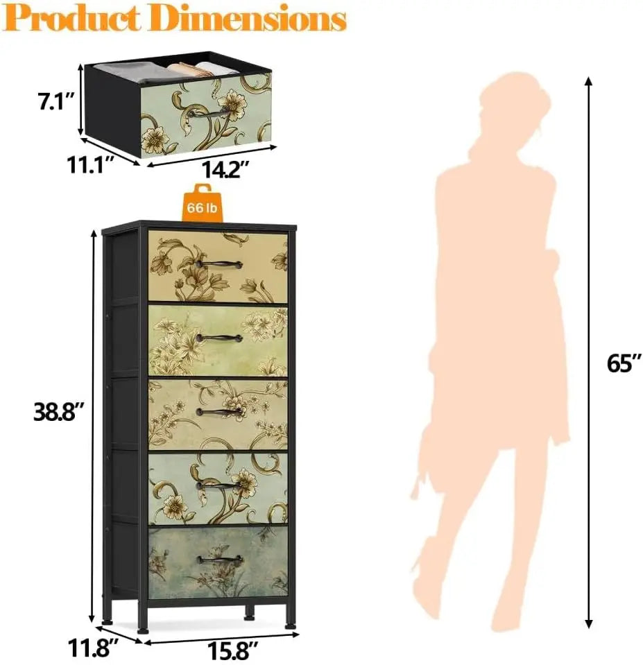 Vertical Dresser Tower With Fabric Drawers For Bedroom And Dorm