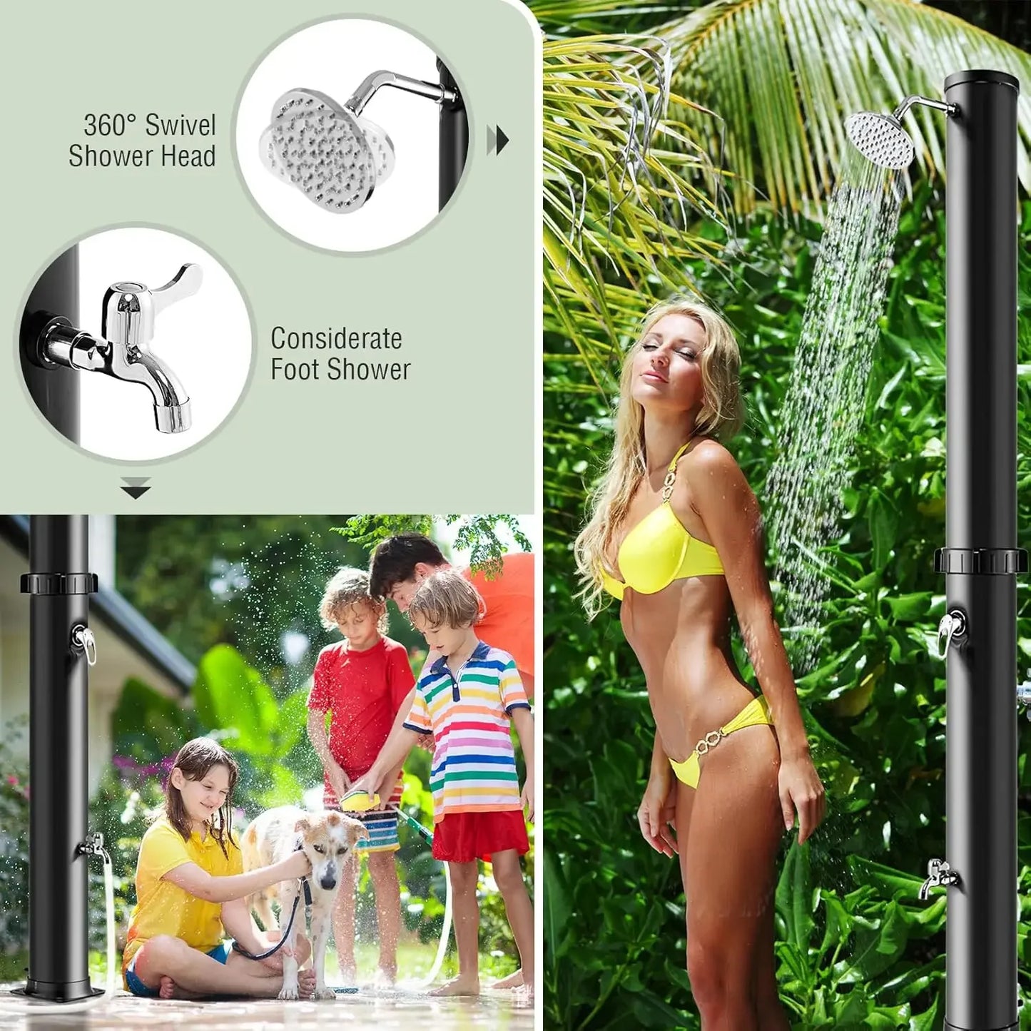XMSJ Solar Heated Outdoor Shower Freestanding Garden Pool Shower With Rotating Head And Temperature Control