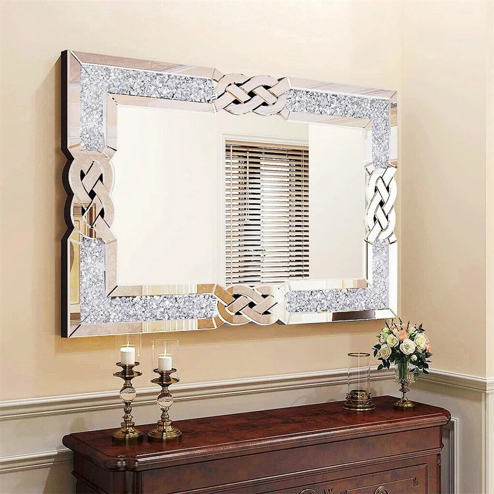 Hign-concerned Premium Crystal Diamond Vanity Mirror WallMounted Frame for LivingRoom