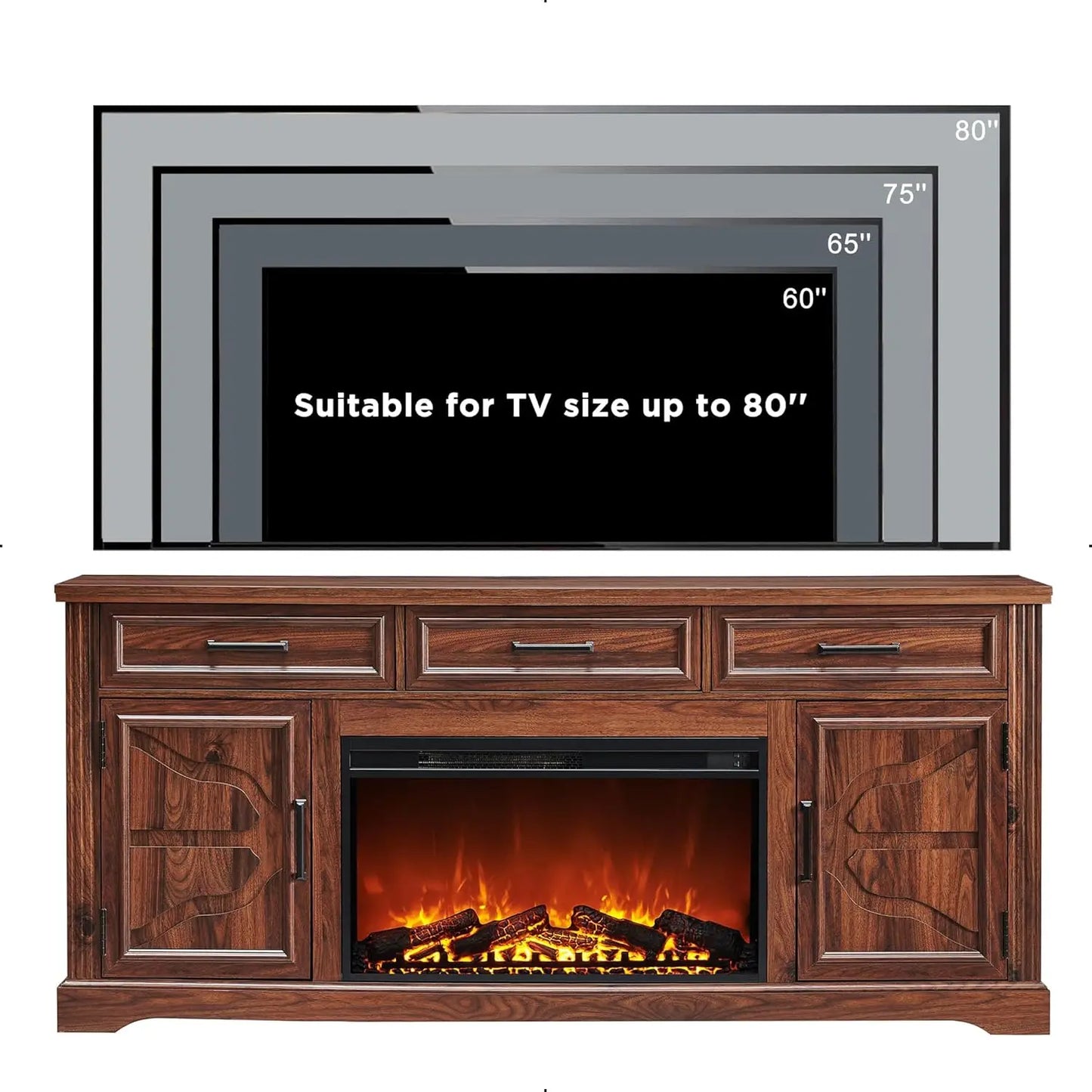 General Farmhouse TV Stand With Exquisitely MasterfullyCrafted Electric Fireplace Storage