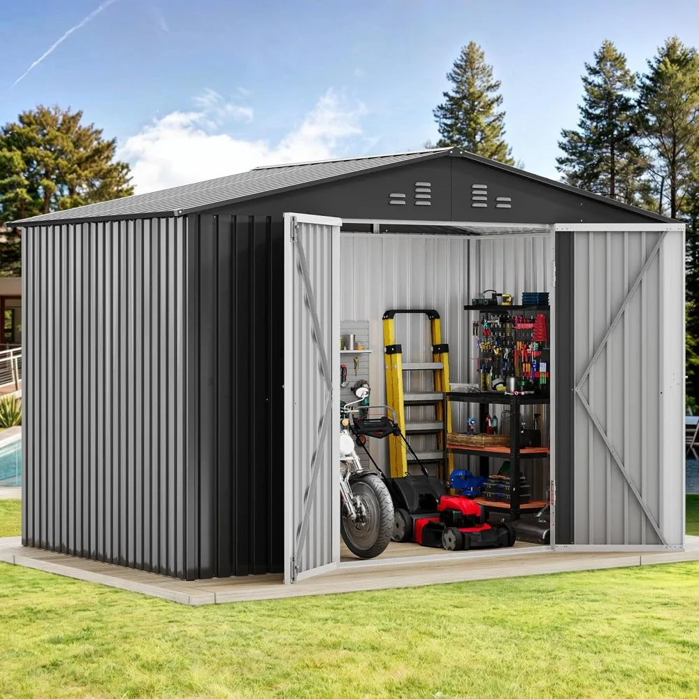 Outdoor Metal Storage Shed Lockable Tool Locker Weatherproof With Ventilation For Equipment And Mowers
