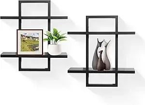Square Floating Shelves,Wall Plants Holder,Bathroom Wall Decor,Framed Decorative Shelf Black,Modern Chic Set of 2 for Living Ro
