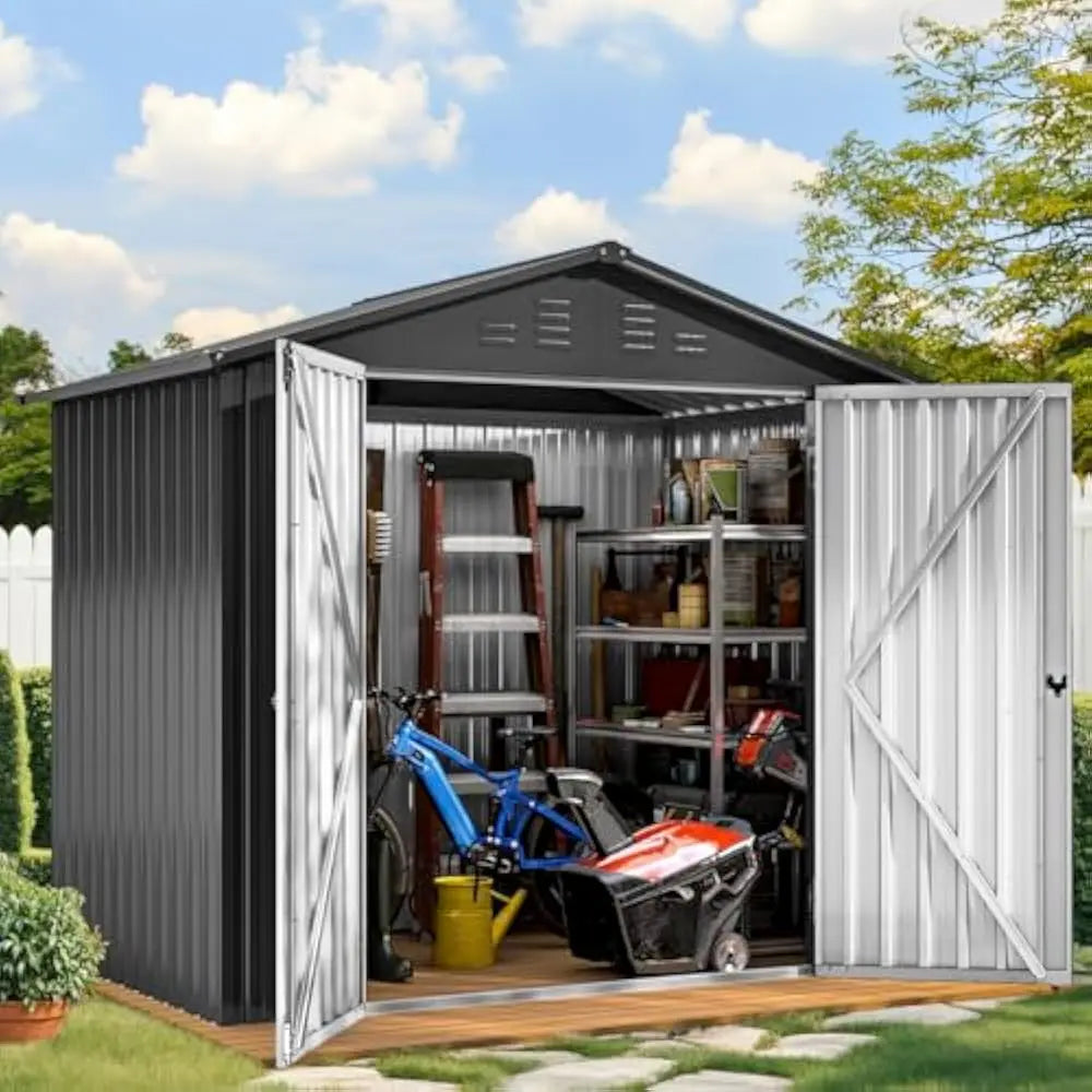 Outdoor Metal Storage Shed Lockable Tool Locker Weatherproof With Ventilation For Equipment And Mowers