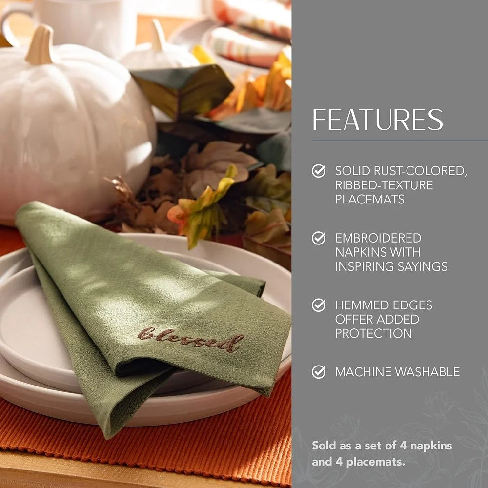 XMSJ Premium Autumn Cotton Napkin And Placemats EightPiece Thanksgiving Decorations