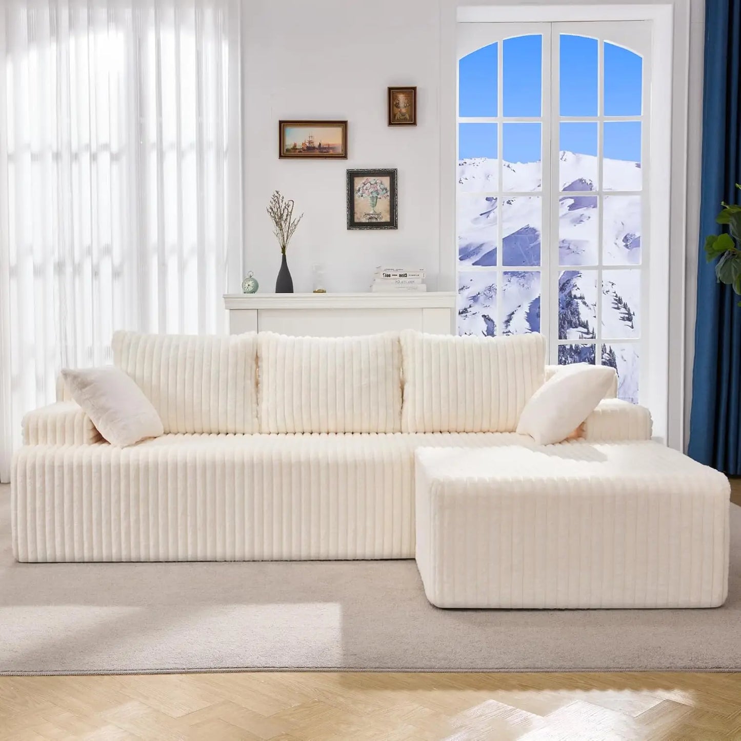 HUANZHUANG Luxury Style Memory Foam 3 Seat L Shaped Sofa