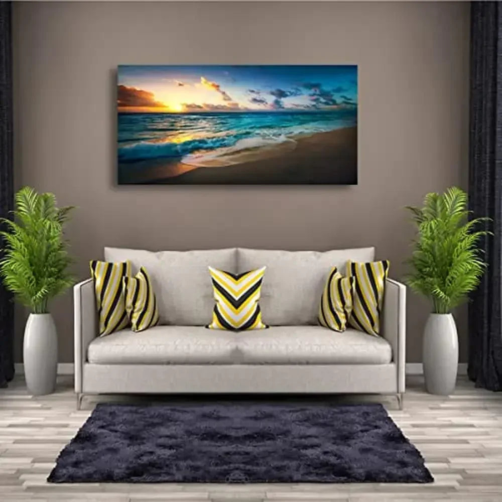 XMSJ Ocean Sunset Canvas Wall Art Seascape Beach Decor Print