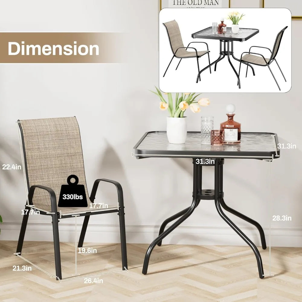 ZHUOTING Patio Dining Set 5 Pieces All Weather Outdoor Furniture With Stackable Textilene Chairs