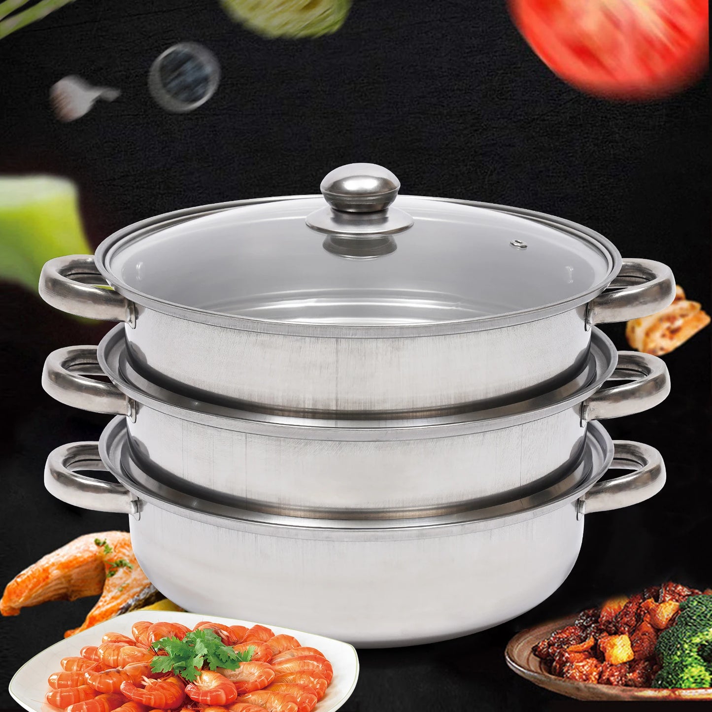 Stainless Steel Three Tier Steamer Pot Multi Function Cooker