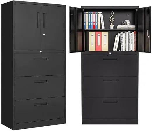 CommercialGrade Metal Lateral File Cabinet With 3 Drawers Lockable OfficeStorage
