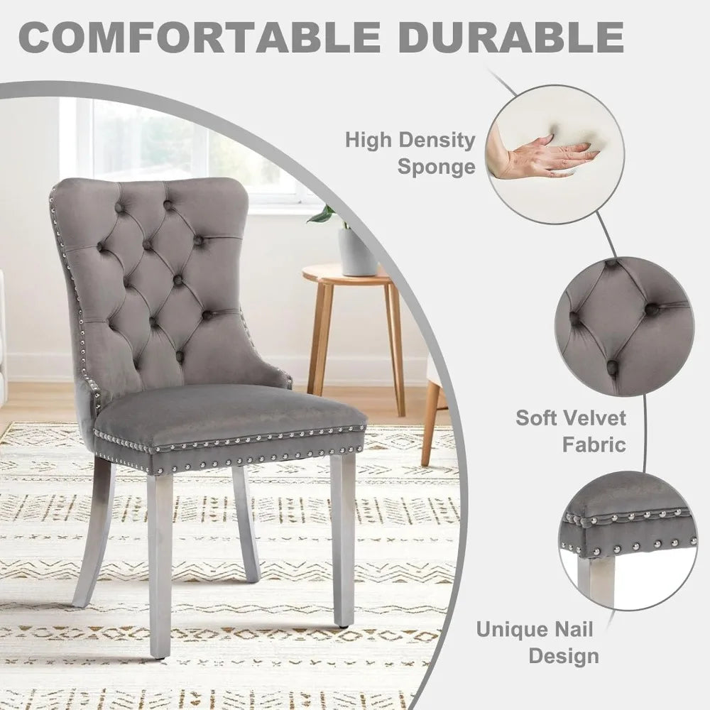 ZHUOTING Contemporary TemperedGlass DiningExperience Set For Four With Velvet Chairs