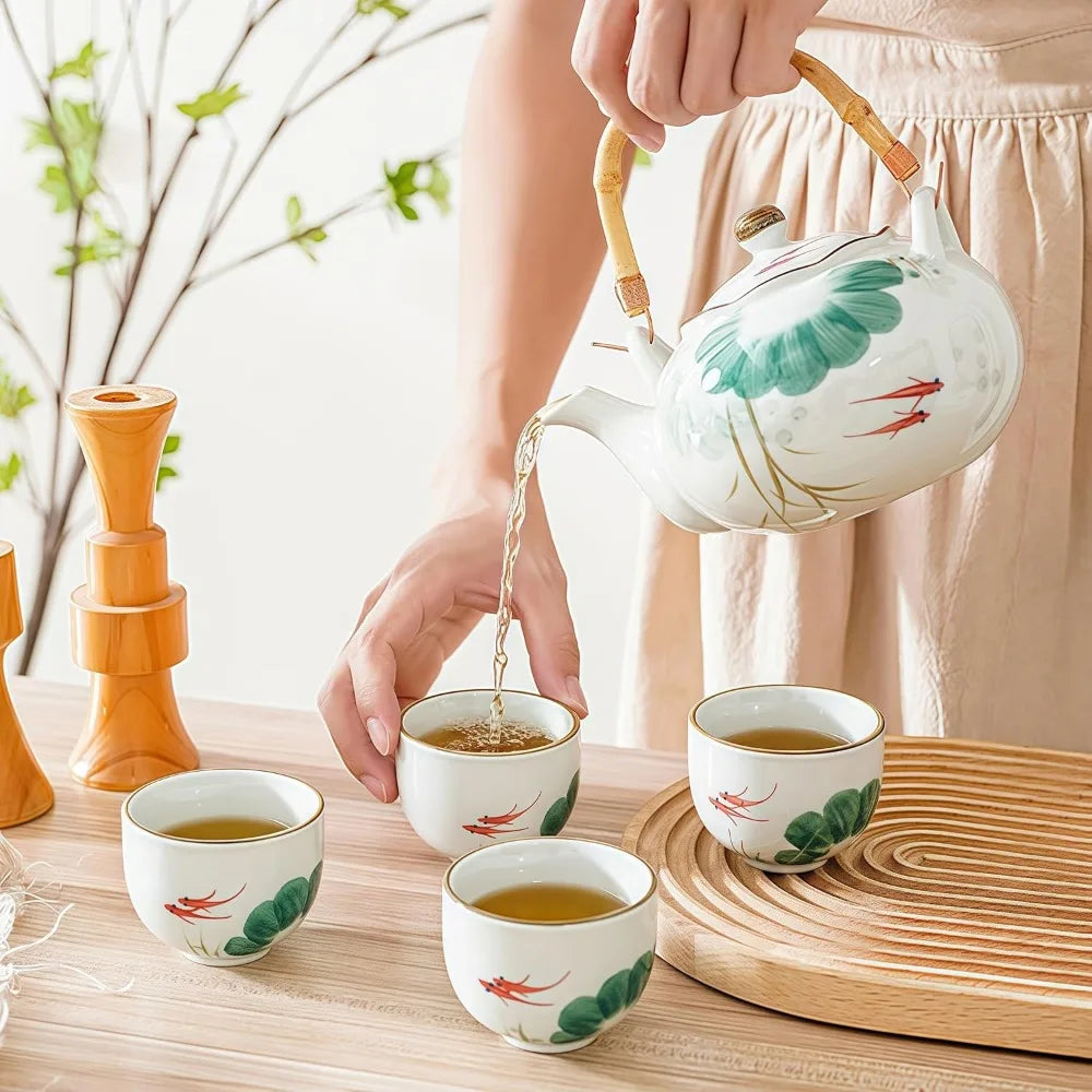 Old Craftsman Japanese Teapot And Cup Set With Infuser Porcelain