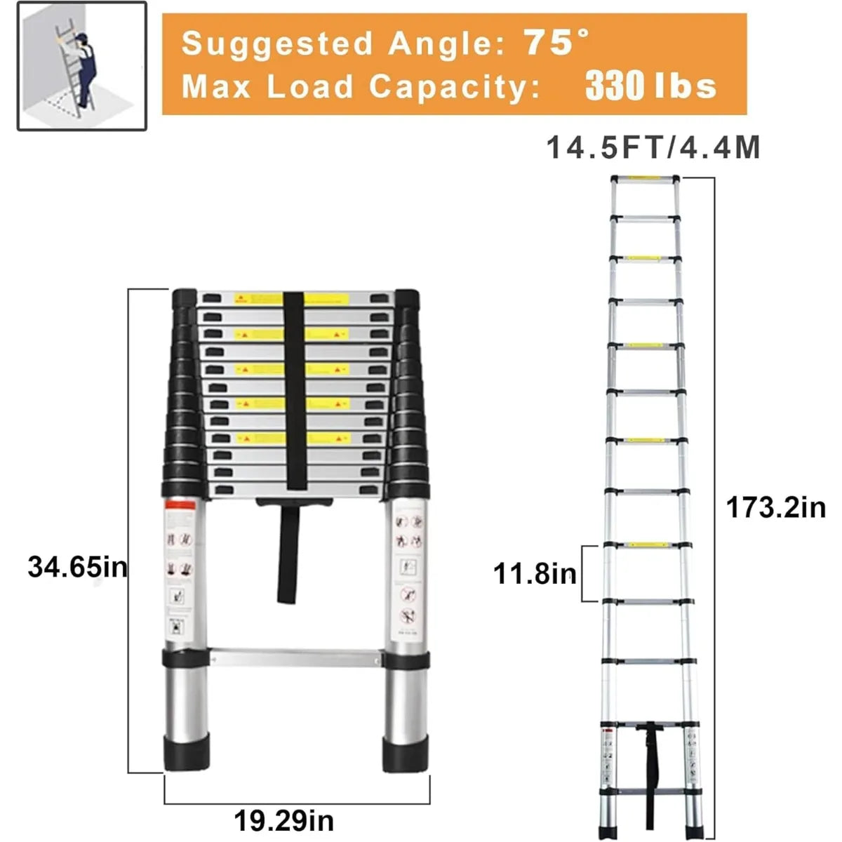 Collapsible Aluminum Extension Ladder For Home And RV Use