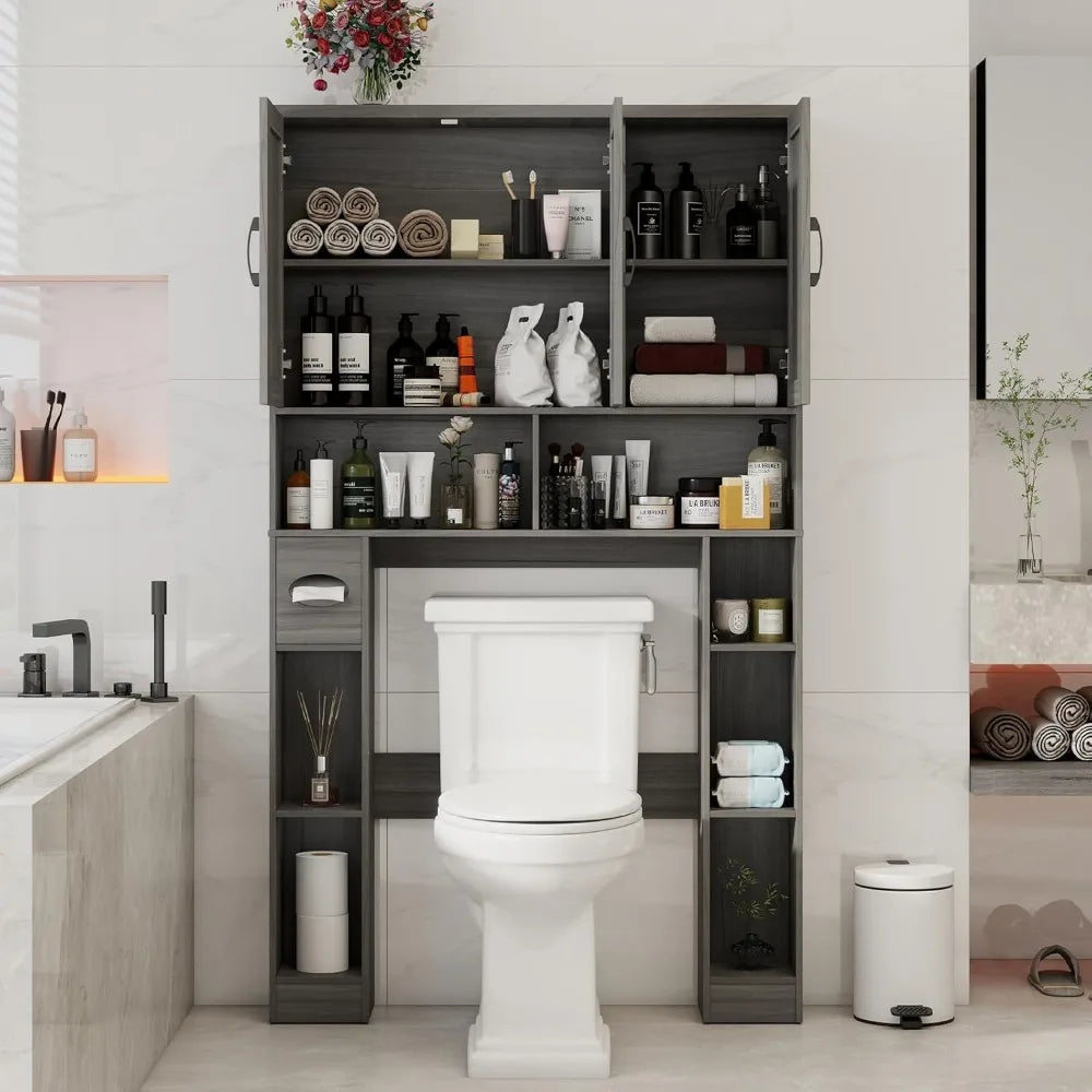 ZHIYONG Over The Toilet Storage Cabinet Farmhouse Toilet Cabinet With 3 Barn Doors Space Saving Bathroom Organizer