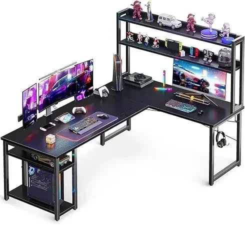 ANGDUO L Shaped Gaming Desk With Hutch And Storage