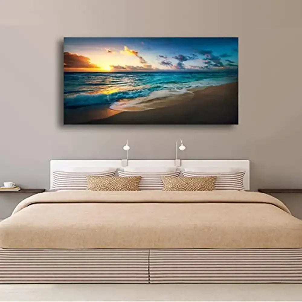 XMSJ Ocean Sunset Canvas Wall Art Seascape Beach Decor Print