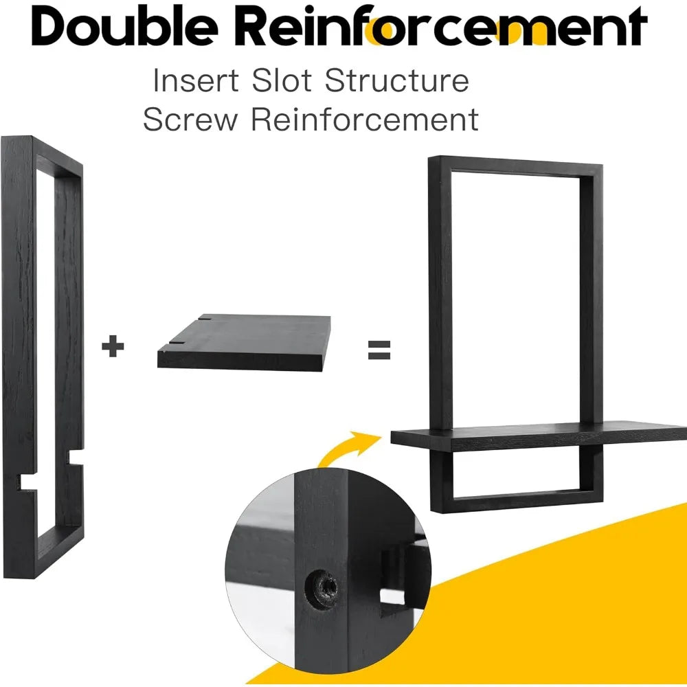 Square Floating Shelves,Wall Plants Holder,Bathroom Wall Decor,Framed Decorative Shelf Black,Modern Chic Set of 2 for Living Ro