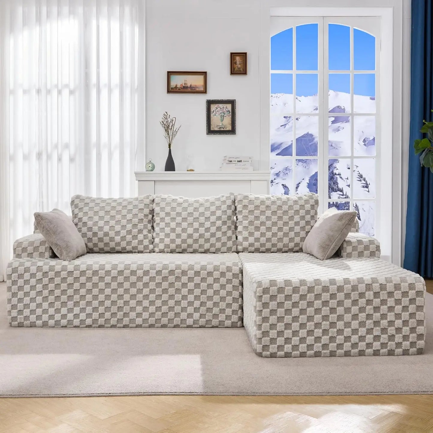 HUANZHUANG Luxury Style Memory Foam 3 Seat L Shaped Sofa