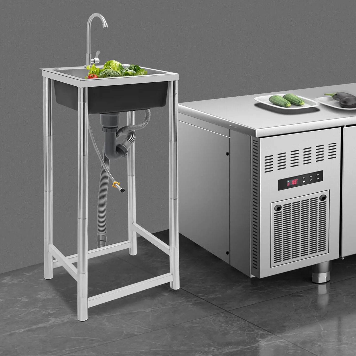 Bymaocar Commercial Stainless Steel Outdoor Sink Single Bowl With Faucet