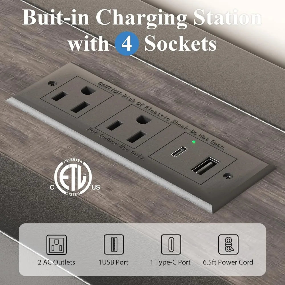 Industrial Style Bed Frame With Storage Headboard LED Lighting Charging Station