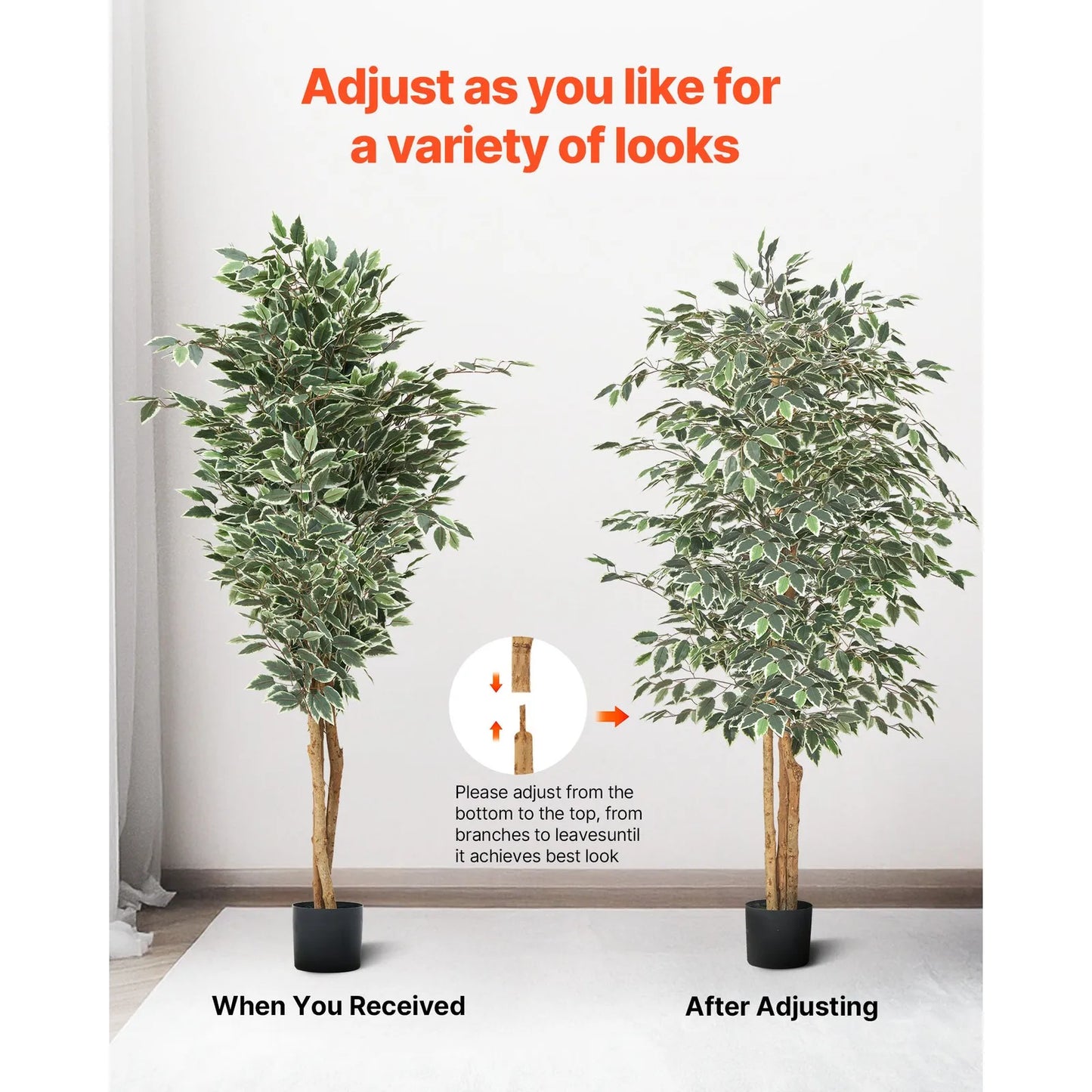 Artificial Ficus Tree Lifelike Silk Plant In Pot For Indoor No Maintenance Home Decor