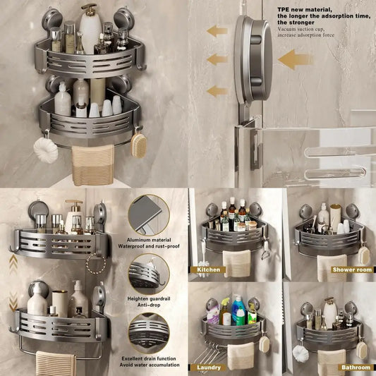 DAFIFY PremiumAnodized Aluminum Corner Shower Caddy Suction Cup Organizer Storage