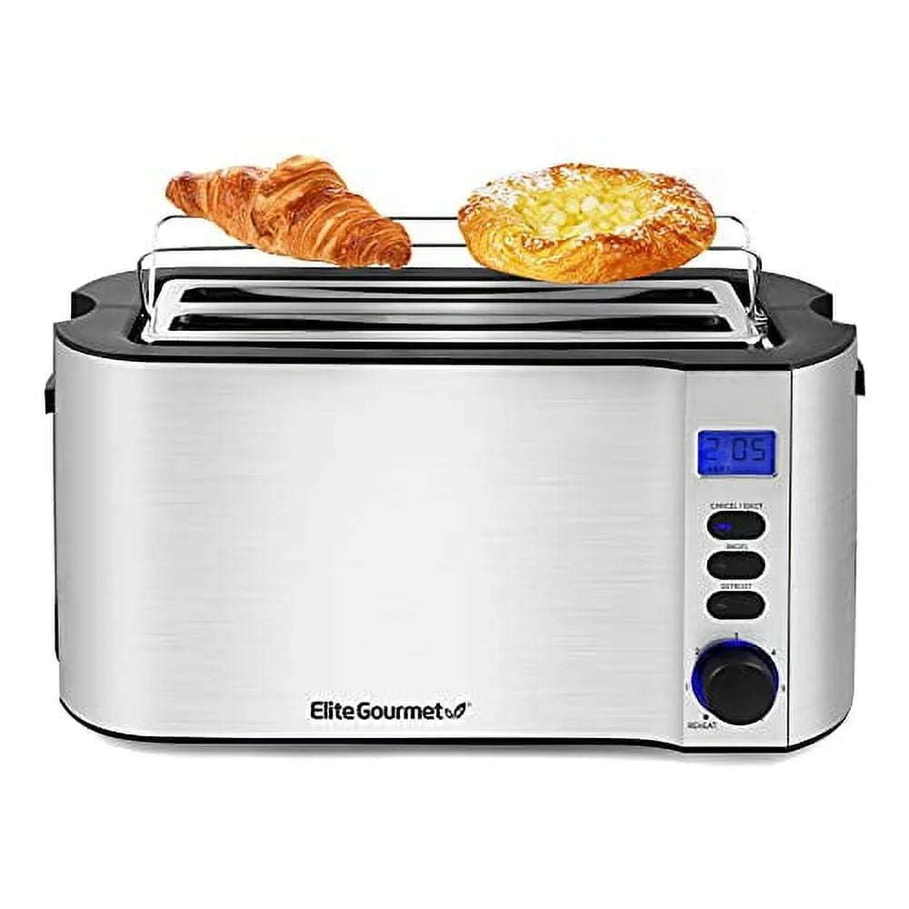 XMSJ 4 Slice Digital Stainless Steel Long Slot Toaster With LED Display Bagel Defrost Timer Auto Pop