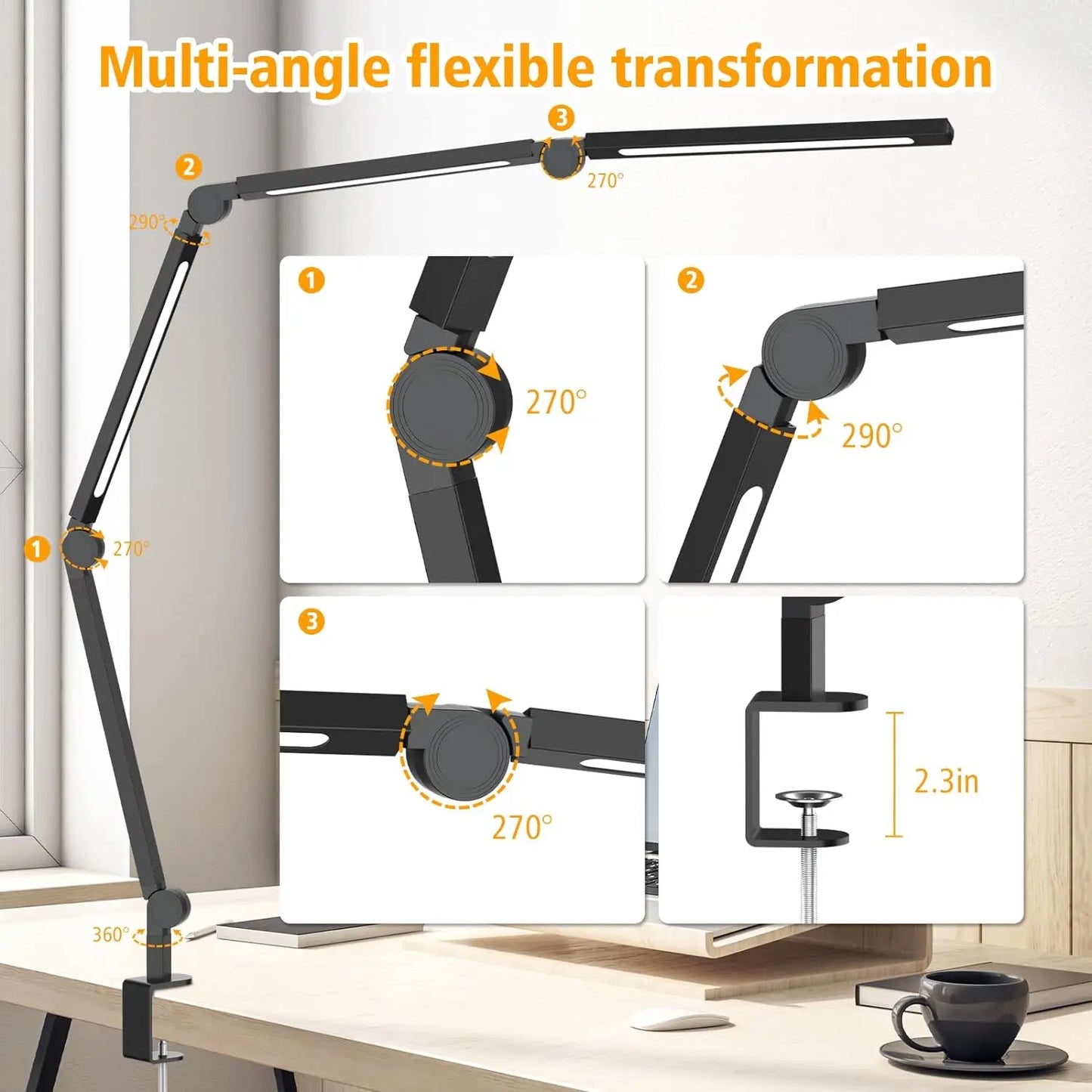 Aiopp LED Desk Lamp With Clamp And Flexible Arm