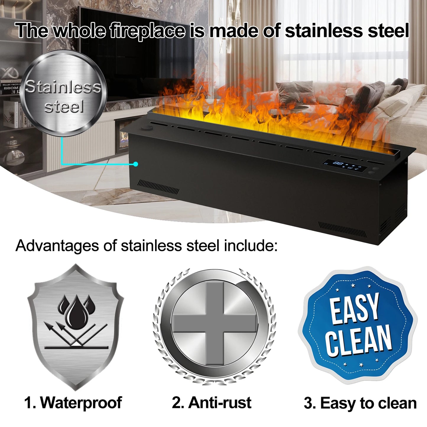 AFLYEVER Smart Water Vapor Fireplace 3D Flame Effect EnvironmentallyFriendly Humidifier