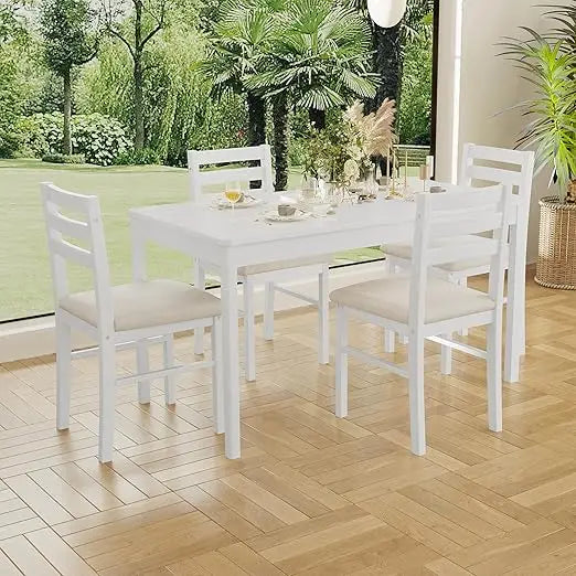 DAFIFY Contemporary Solid Wood Dining Table Collection Featuring Cushioned Chairs
