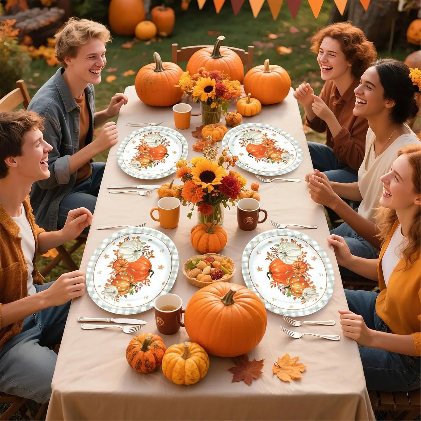 Autumn Disposable Oval Paper Plates Set 50 Count For Festive Fall Gatherings And Parties