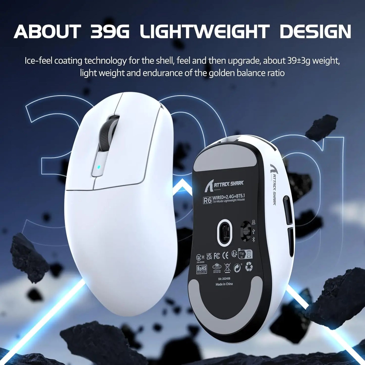 Attack Shark R6 Lightweight Wireless Gaming Mouse PAW3950Max Sensor