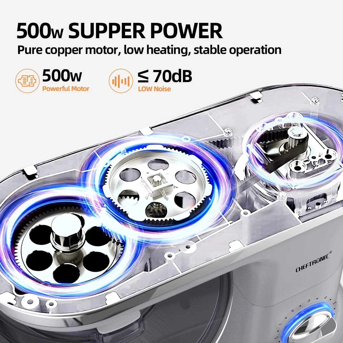 Cheftronic Tilt Head Stand Mixer 500W 6 Speed US Plug