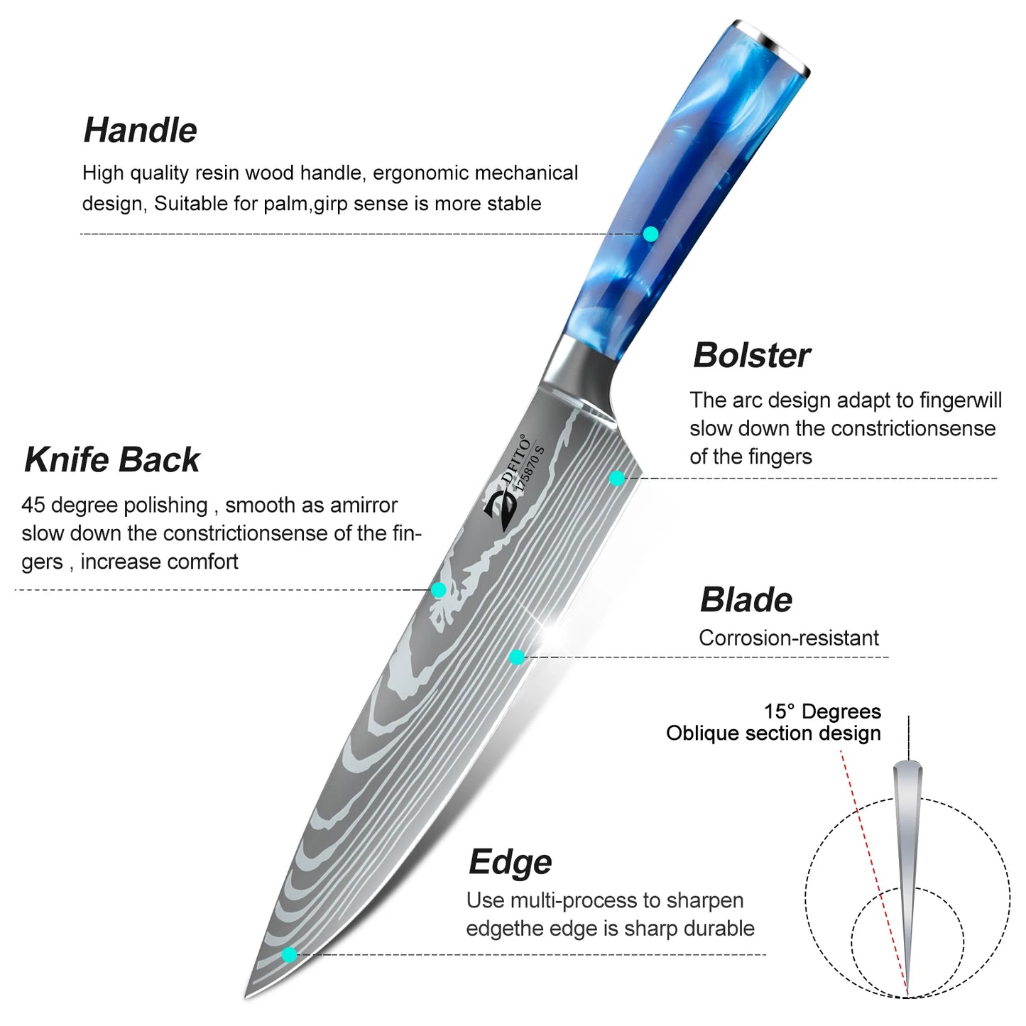MDHAND EightPieceChefKnifeSet StainlessSteelKnives SantokuBoning CleaverMeatFruitBread KnifeWithCover DurableEdge