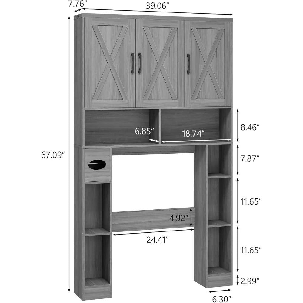 ZHIYONG Over The Toilet Storage Cabinet Farmhouse Toilet Cabinet With 3 Barn Doors Space Saving Bathroom Organizer