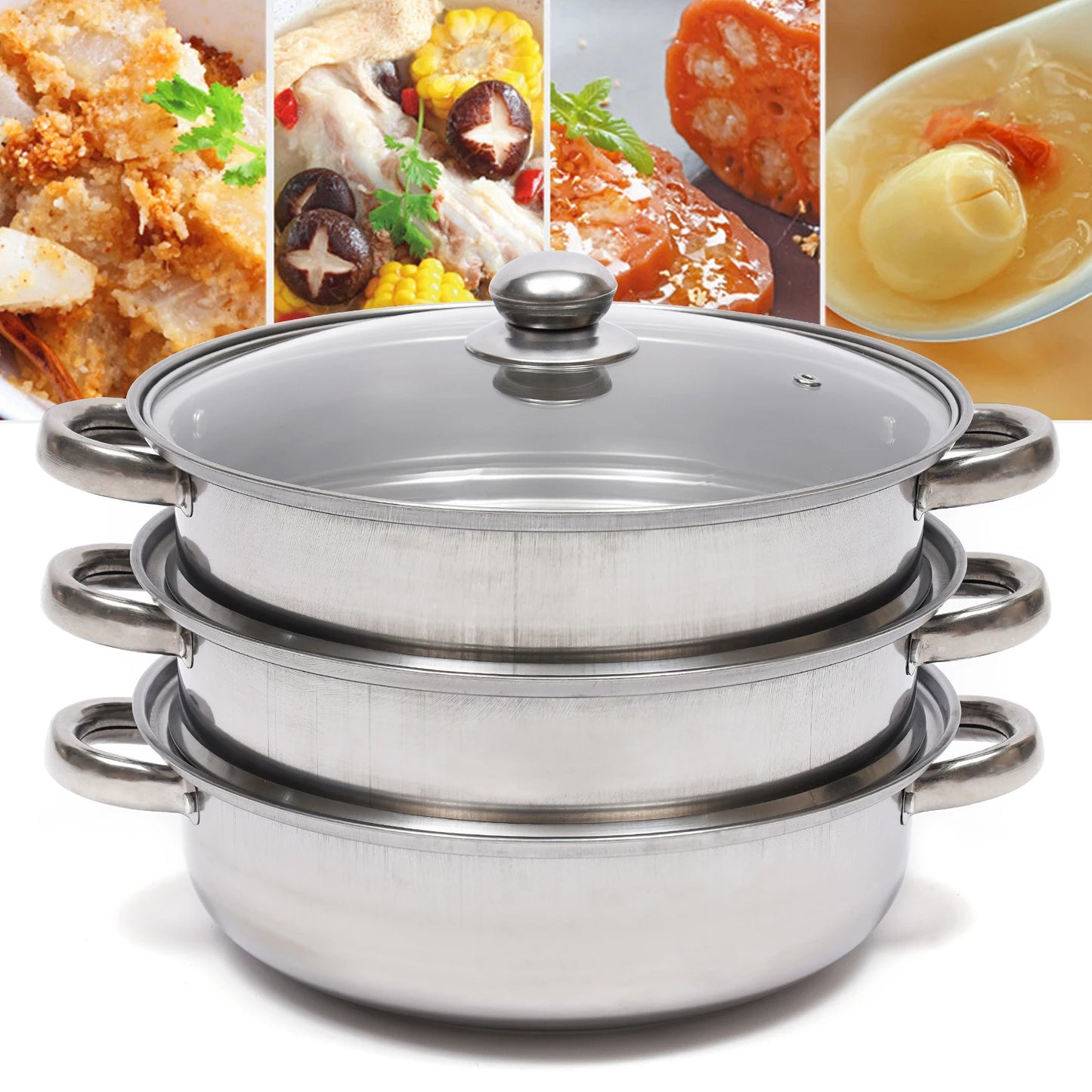Stainless Steel Three Tier Steamer Pot Multi Function Cooker