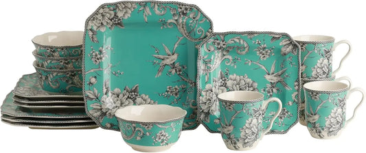 Adelaide Square Floral Dinnerware Set Service For 4