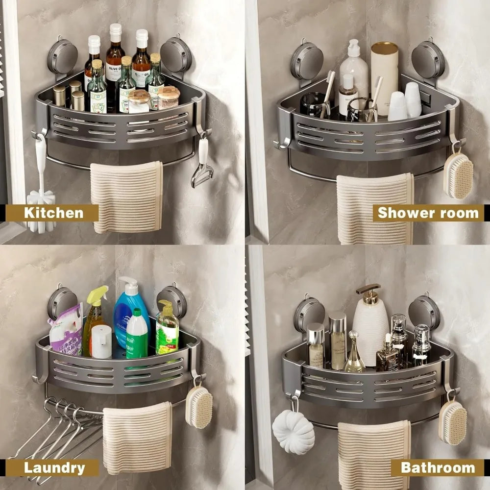DAFIFY PremiumAnodized Aluminum Corner Shower Caddy Suction Cup Organizer Storage