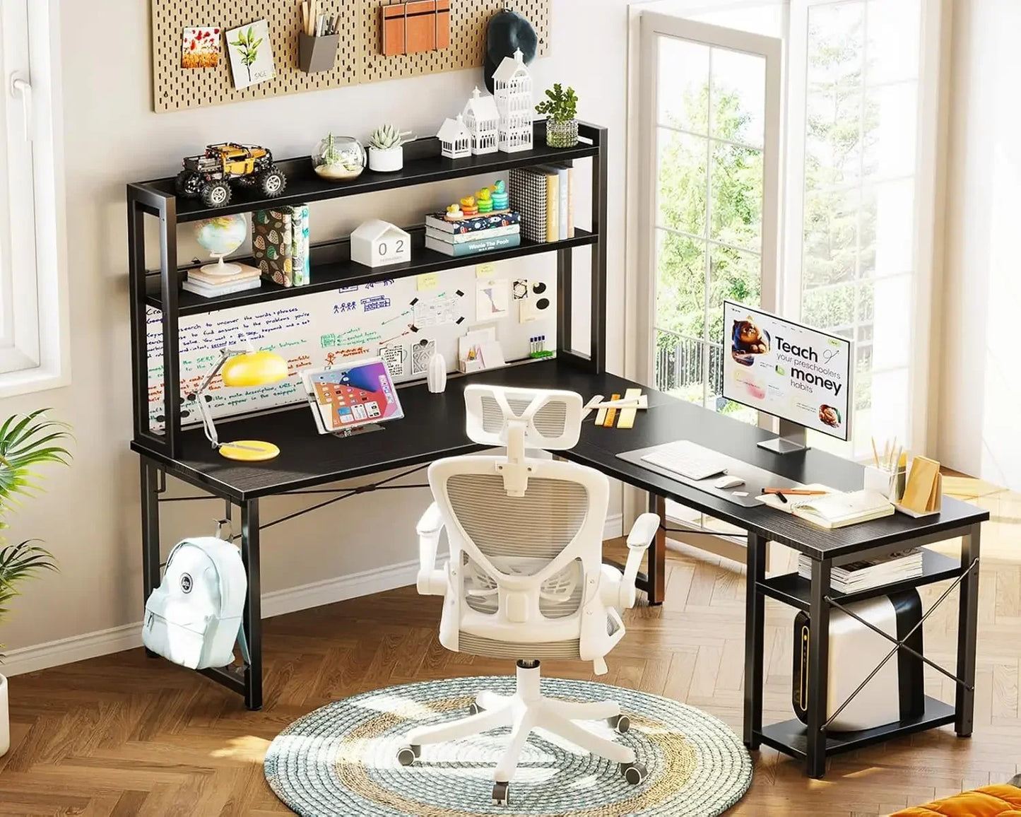 ANGDUO L Shaped Gaming Desk With Hutch And Storage