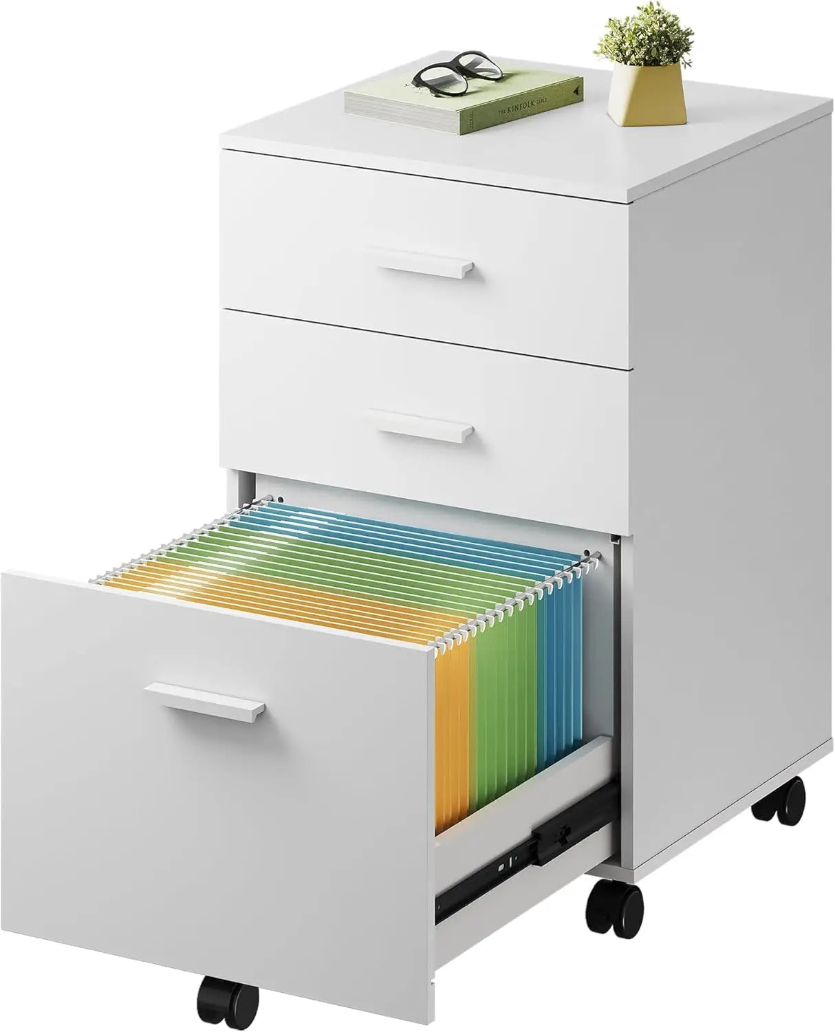 3 Drawer Wood Mobile Filing Cabinet for Office Use