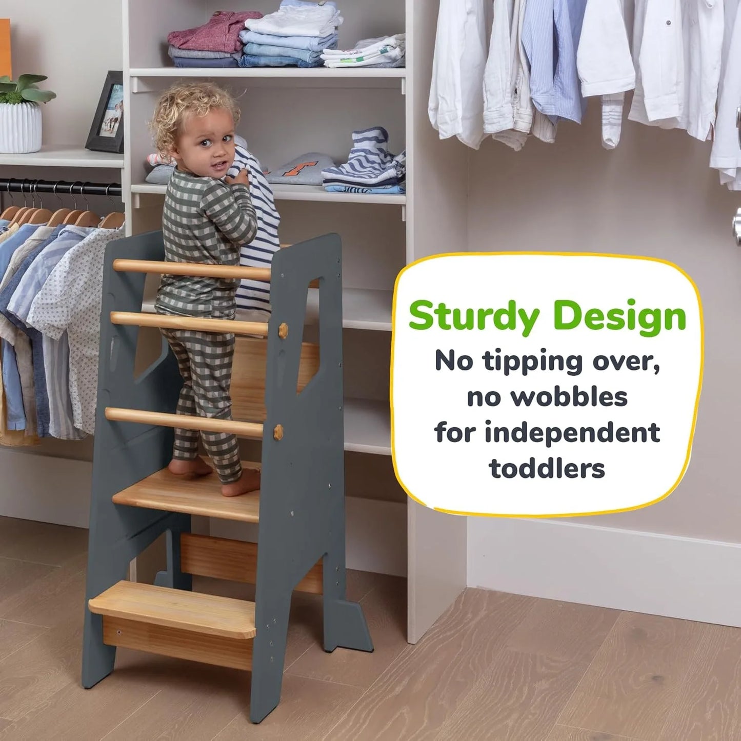 Adjustable Height Toddler Kitchen Stool Helper For Learning