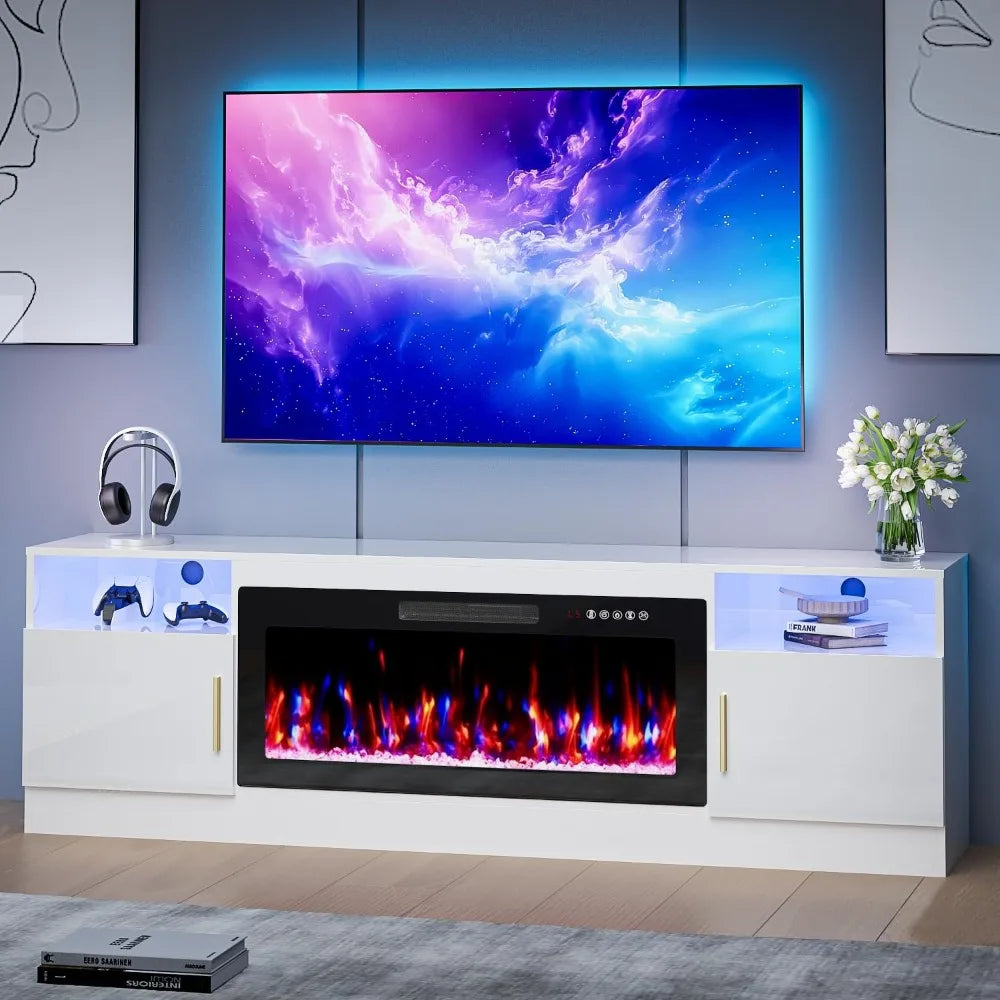 ZHUXIANG TV Stand With Fireplace Electric Entertainment Console