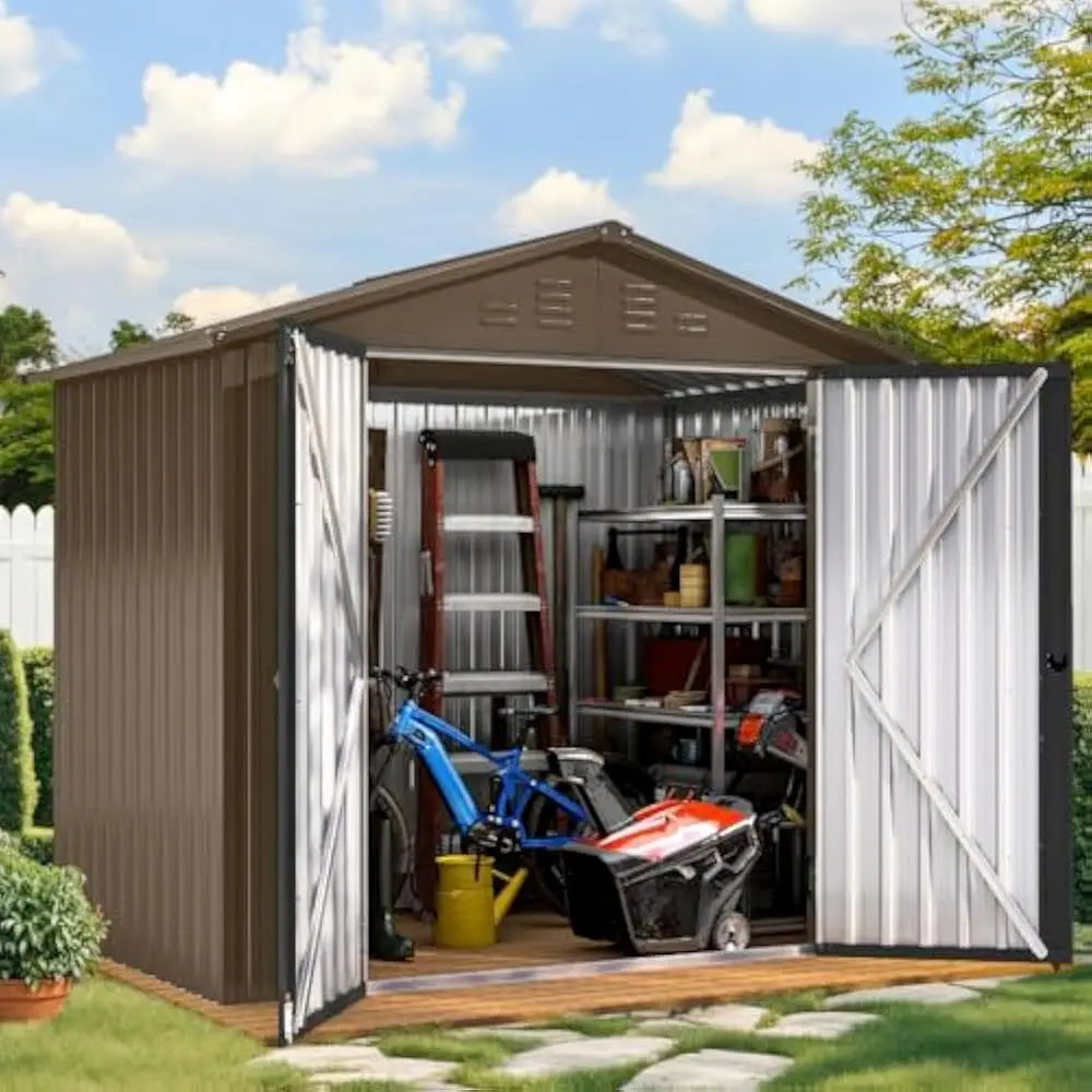 Outdoor Metal Storage Shed Lockable Tool Locker Weatherproof With Ventilation For Equipment And Mowers