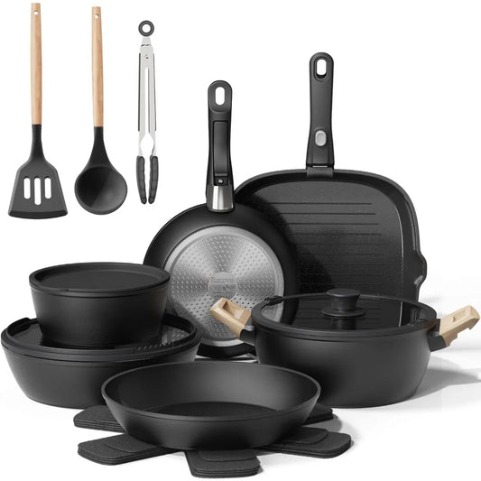 Iosn NineteenPiece Nonstick Ceramic Cookware Set InductionCompatible Removable Handles
