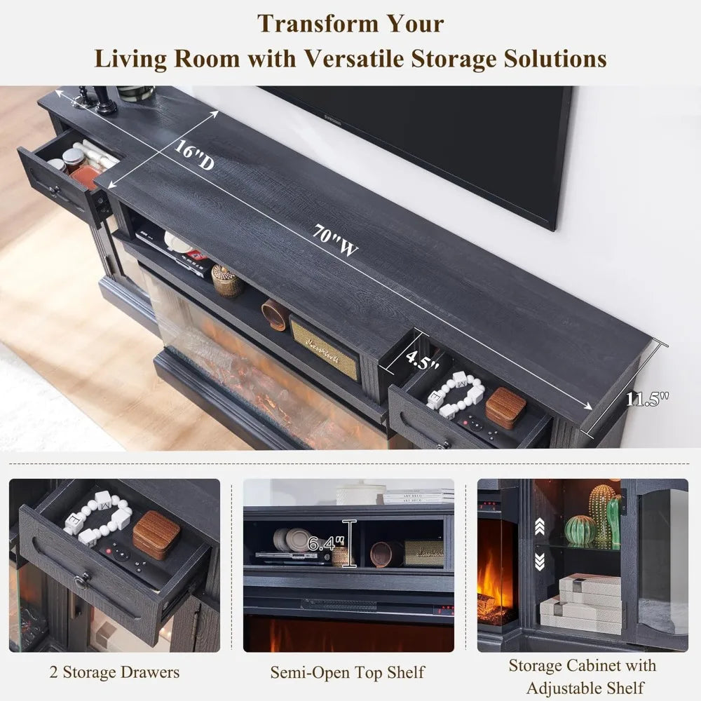 LZJV Farmhouse Electric Fireplace TV Stand Entertainment Center