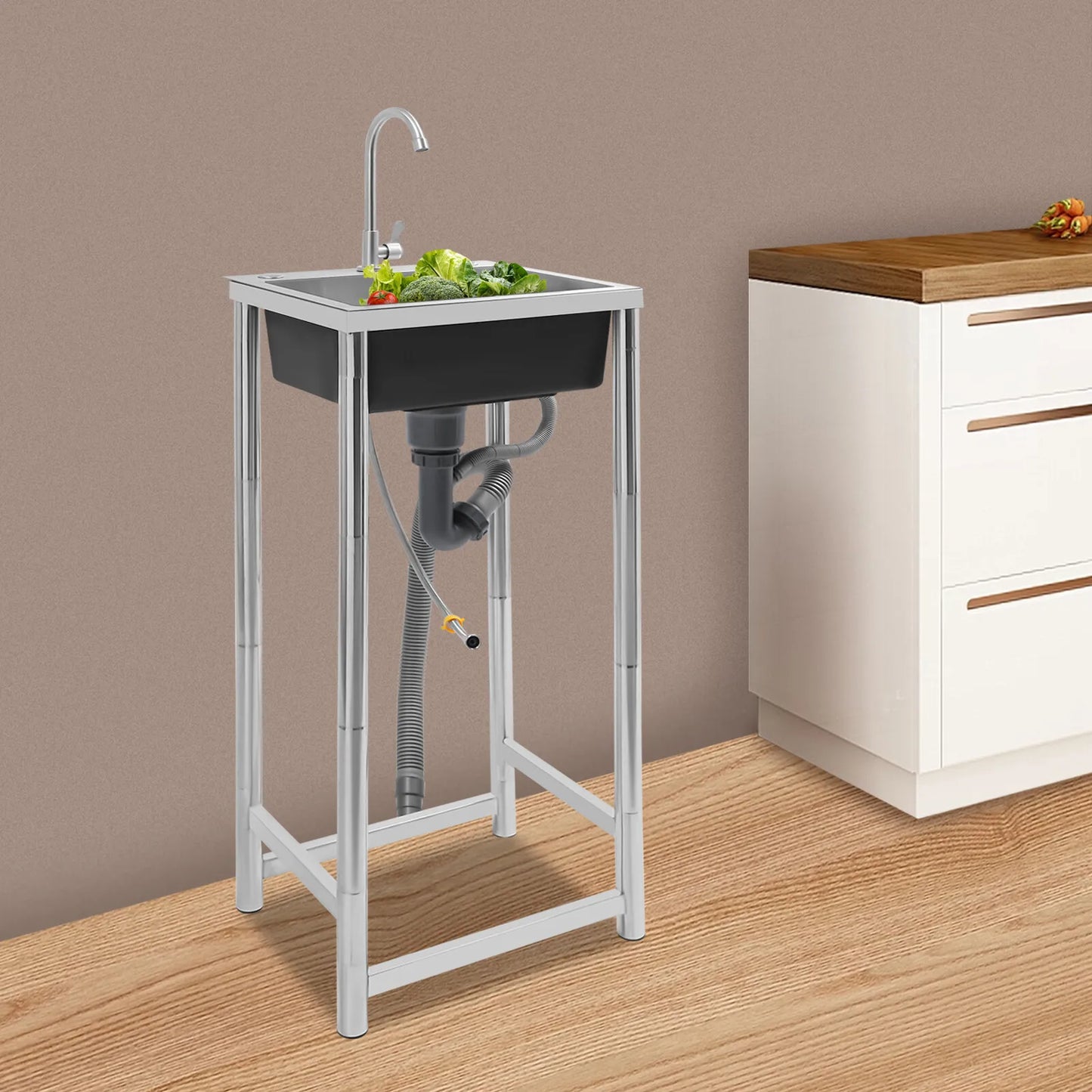 Bymaocar Commercial Stainless Steel Outdoor Sink Single Bowl With Faucet