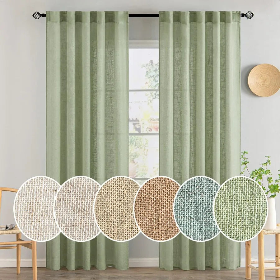 Function Linen Curtains Soft Textured Window Drapes for Living Room