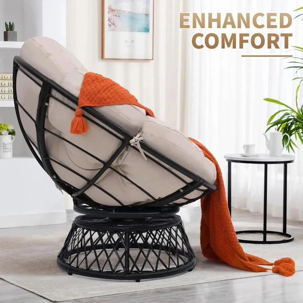 Papasan Chair With Cushioned Seat And 360 Swivel IndustrialGradePolyRattanFrame Premium