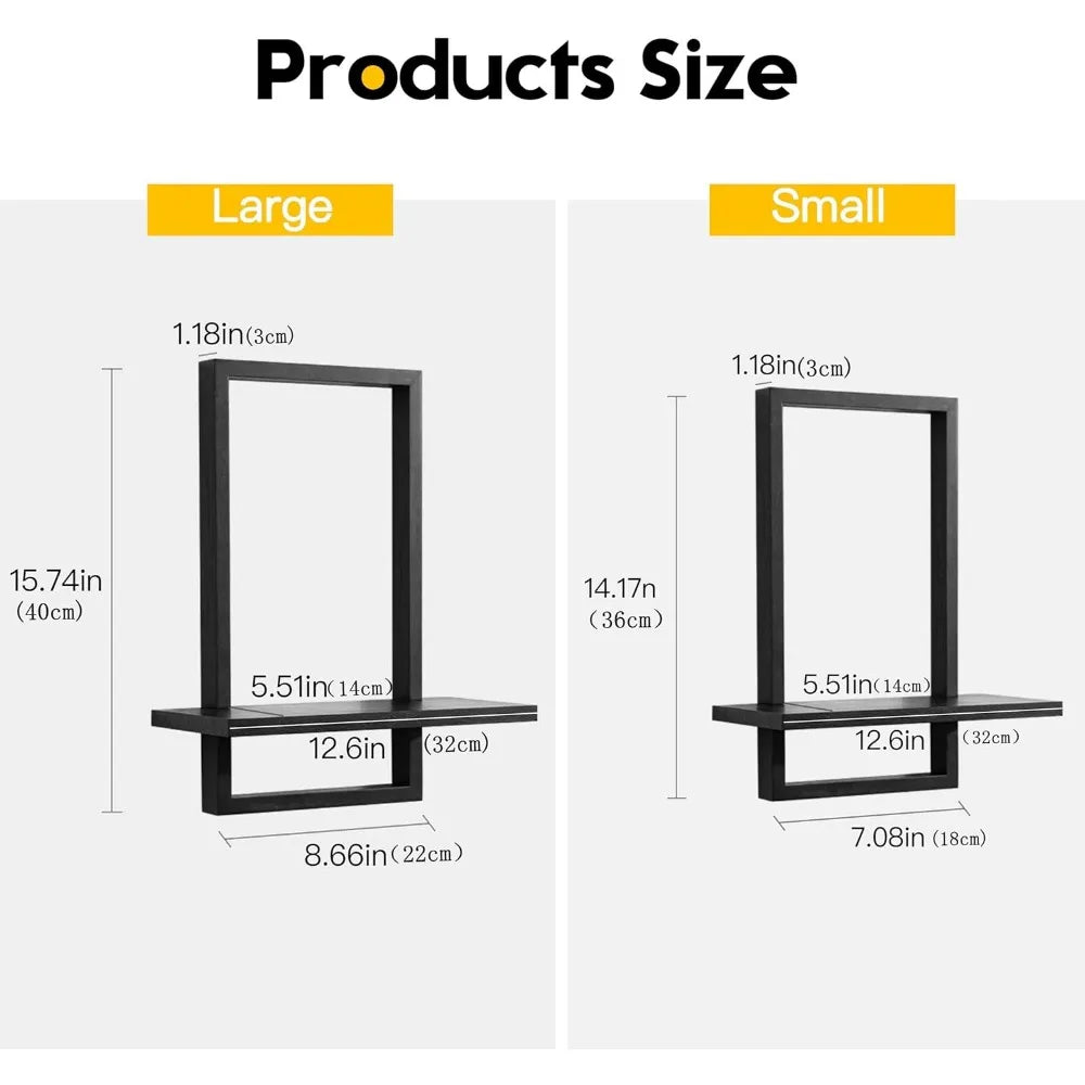 Square Floating Shelves,Wall Plants Holder,Bathroom Wall Decor,Framed Decorative Shelf Black,Modern Chic Set of 2 for Living Ro