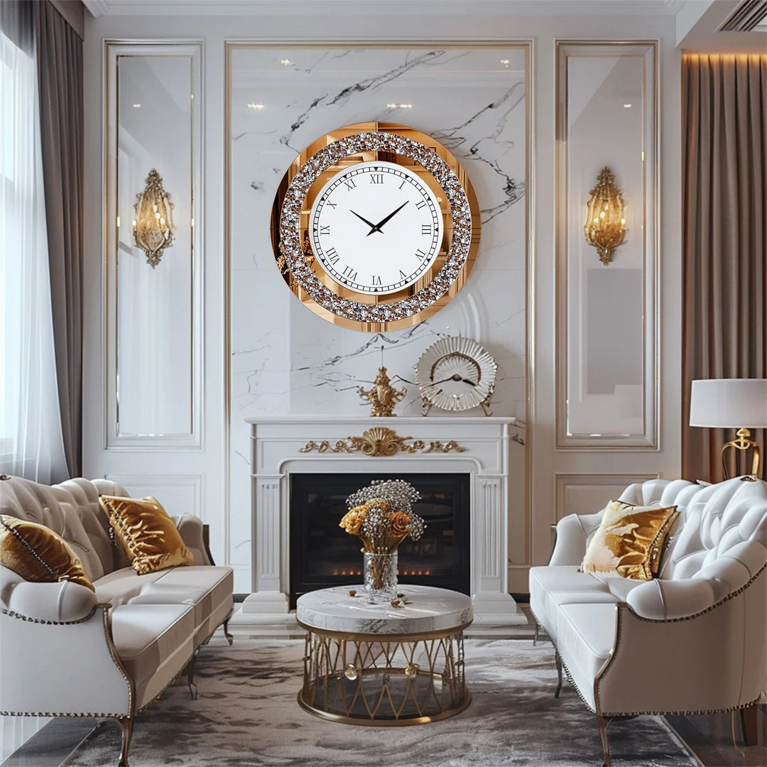LUVODI Luxurious 3D DiamondCrystal Wall Clock With RomanNumerals ElegancePro Display