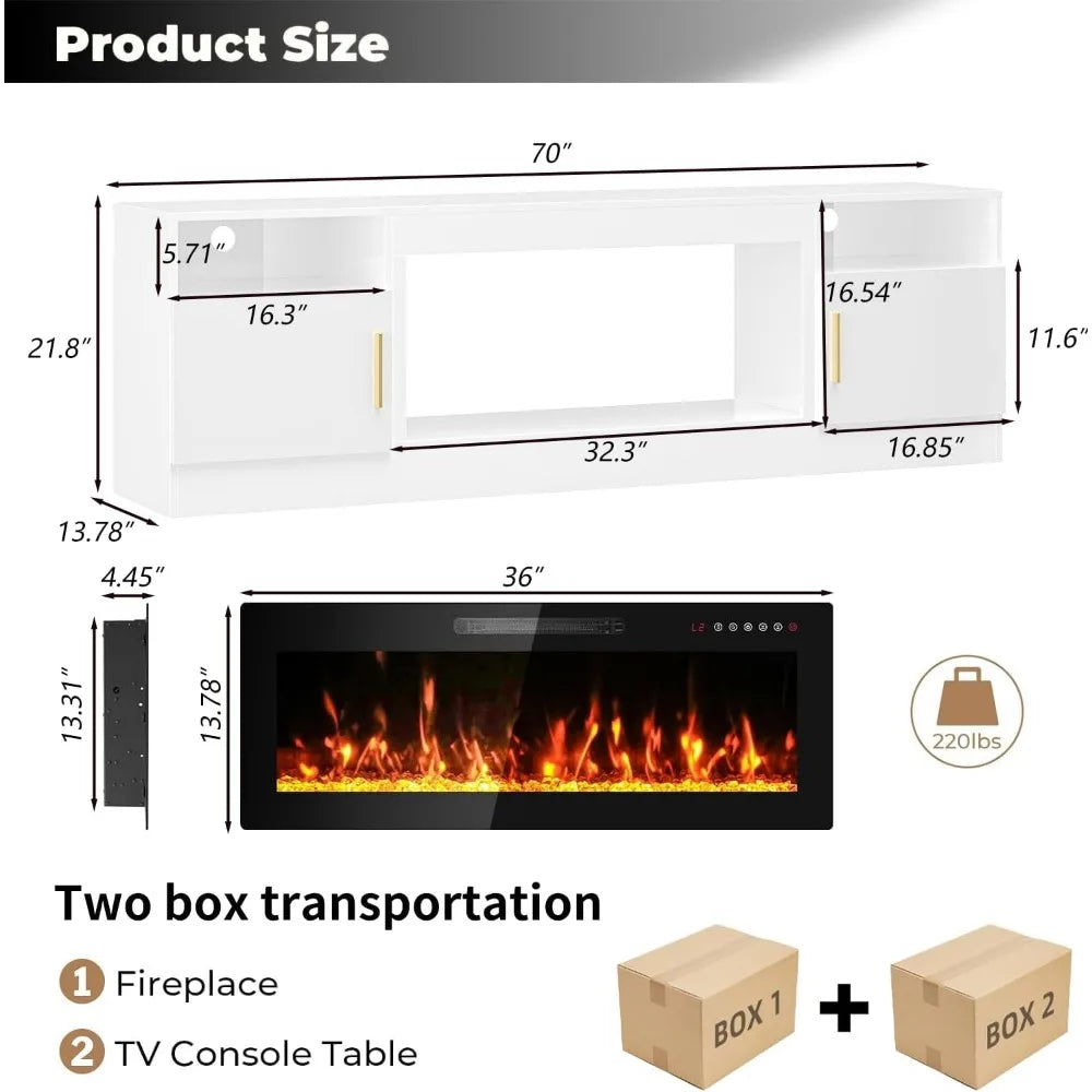 ZHUXIANG TV Stand With Fireplace Electric Entertainment Console